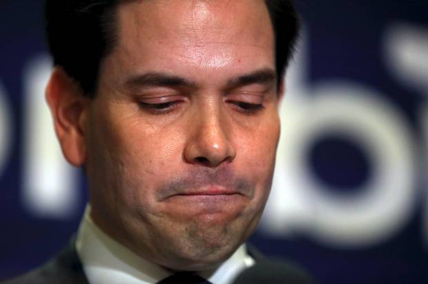 Marco Rubio announces the suspension of his presidential campaign during a rally in Miami on March 15, 2016.