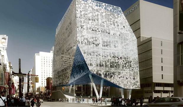 Artist's rendering of exterior of Ryerson University Student Learning Centre which will be built on the space once occupied by Sam the Record Man store.