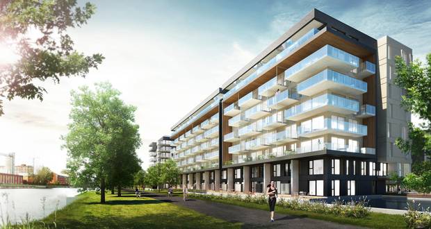 A rendering of the Bassins du Havre condo project in Griffintown, Montreal.