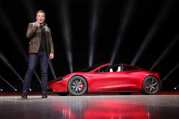 Tesla chief Elon Musk unveiles the Roadster 2 at a presentation Nov. 16, 2017