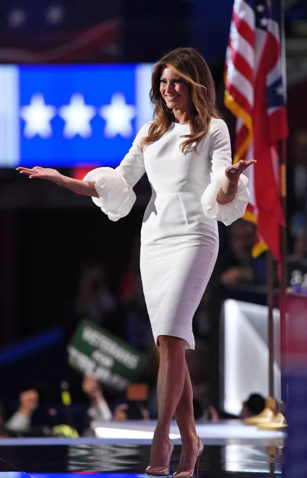 Not much is known about first lady Melania Trump, but the former model has shown a penchant for conservative, colour-block gowns.
