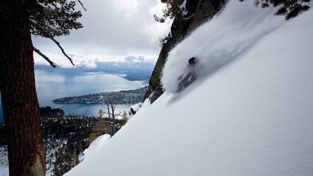 Jeremy Jones rides the west shore of Lake Tahoe backcountry.