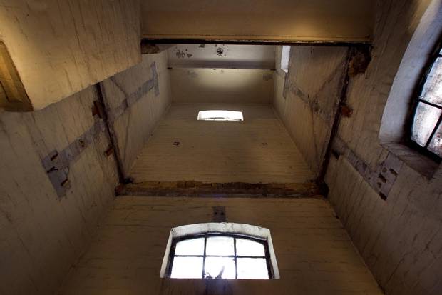 Looking up from the lower level of the gallows room in the old Don Jail in Toronto on March 30, 2011