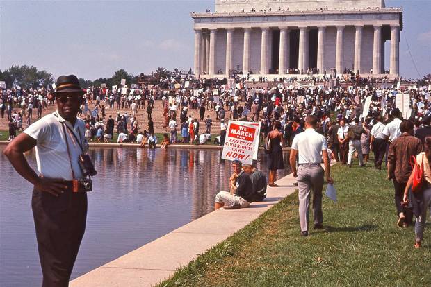 A crowd gathering at the Lincoln Memorial for the March on Washington in I Am Not Your Negro.