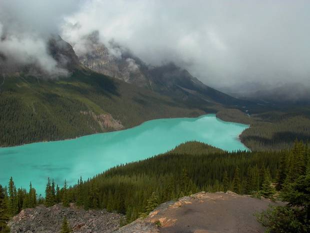 The turquoise waters of Peyto Lake.