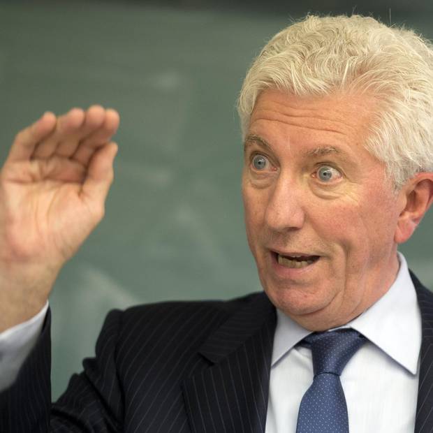 Bloc Quebecois leader Gilles Duceppe speaks to students at an adult education school while campaigning Sept. 29, 2015 in Montreal.