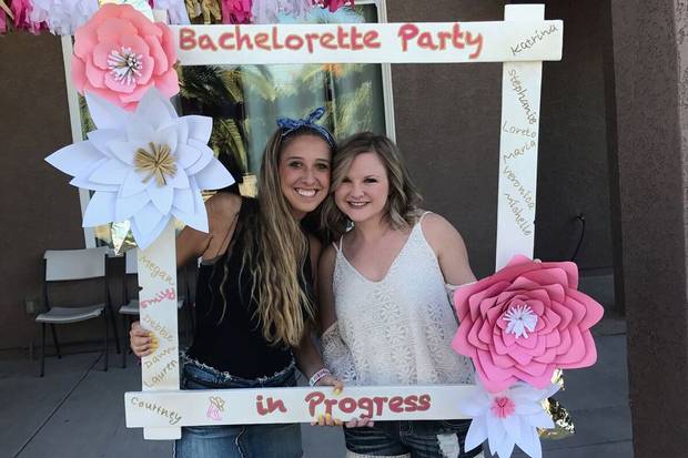 Katrina (left) with her friend Emily, the bride-to-be, during the bachelorette party in Las Vegas