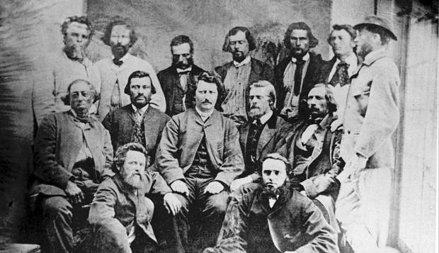 Louis Riel and his councillors pose for a photograph in 1869. 