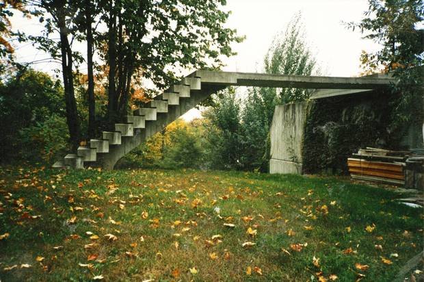 A stone bridge outside the home