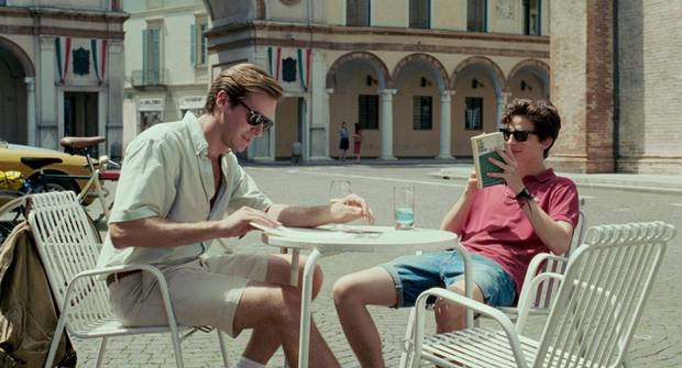 Luca Guadagnino’s Call Me By Your Name stars, from left, Armie Hammer as Oliver and Timothée Chalamet as Elio.