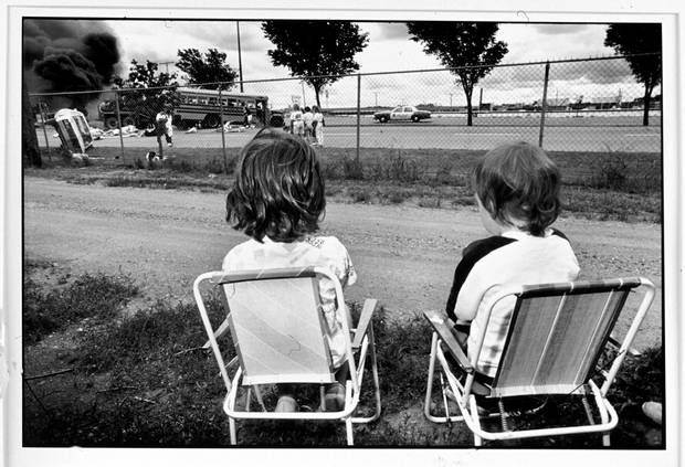 Front Row Seats at the Accident, Moose Jaw, Sask., 1990. Hard news events were few and far between in Moose Jaw. This mock disaster became as close as it gets to what the ‘big city’ newspaper photographers would cover. The Canadian Press loved this one. Citizens of Moose Jaw did not.