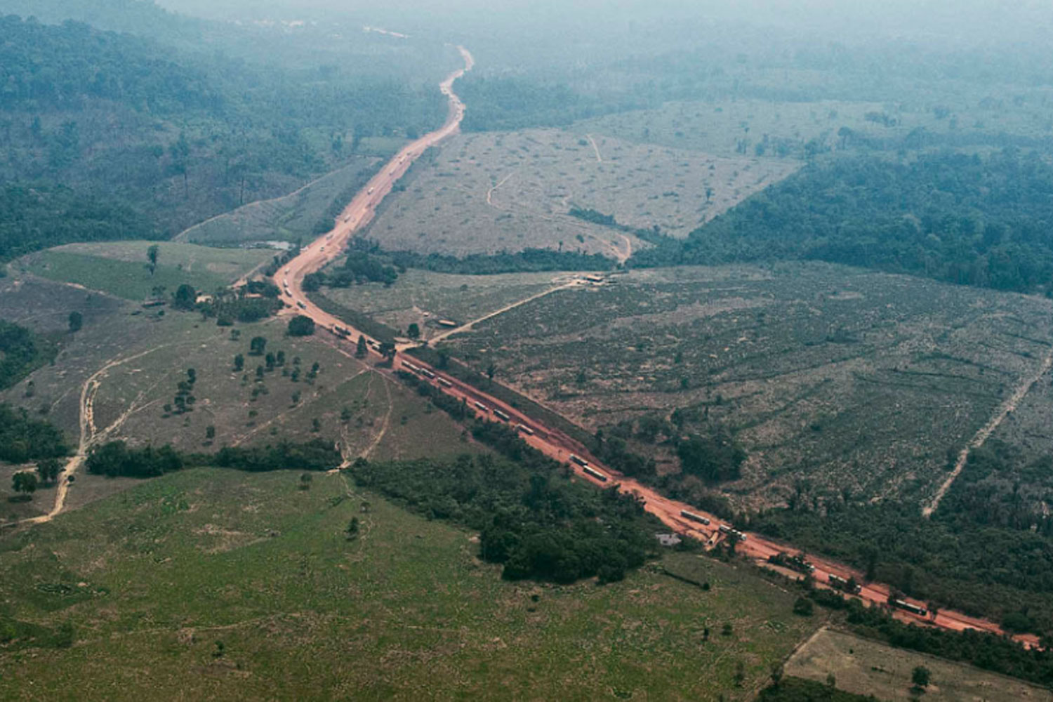 The BR-163 highway in Brazil, as seen from the air.