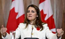 Minister of Finance Chrystia Freeland speaks at a news conference in Ottawa, on Thursday, Nov. 3, 2022. THE CANADIAN PRESS/Justin Tang