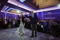 Conservative Party of Canada leadership candidate Pierre Poilievre and his wife Anaida waves to supporters during a campaign rally March 31, 2022 in Ottawa.  Dave Chan/The Globe and Mail