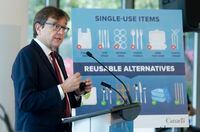 Environment and Climate Change Minister Jonathan Wilkinson speaks during a news conference announcing the ban of specific plastic rproducts Wednesday October 7, 2020 in Gatineau.