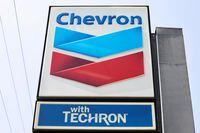 BURBANK, CALIFORNIA - MAY 22: The Chevron logo is displayed at a Chevron gas station on May 22, 2023 in Burbank, California. Chevron is doubling down in the shale sector with an acquisition of shale driller PDC Energy, which has operations in Colorado and Texas, in a $6.3 billion deal. (Photo by Mario Tama/Getty Images)