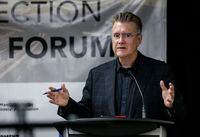 Manitoba Liberal Leader Dougald Lamont speaks at the Party Leaders Forum – Growing the Economy in Winnipeg Tuesday, September 12, 2023.  THE CANADIAN PRESS/John Woods