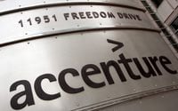 (FILES) In this file photo taken on December 21, 2009, Accenture logo outside their Reston, Virginia, offices. - Consulting firm Accenture announced on March 23, 2023, it will be cutting around 19,000 jobs, or 2.5 percent of its workforce, spread over the next 18 months, as part of a cost-cutting effort. In a filing with the US Securities and Exchange Commission, the Dublin-headquartered company said it expects to incur $1.5 billion in costs as a result of the downsizing, including $1.2 billion directly related to the layoffs. (Photo by Paul J. RICHARDS / AFP) (Photo by PAUL J. RICHARDS/AFP via Getty Images)