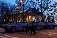 Armoured vehicles from the French Gendarmerie are in place along a street in front of the Petit Palais near the Champs Elysees avenue in Paris as French anti-COVID restrictions car drivers and their "Convoi de la liberte" (The Freedom Convoy), a vehicular convoy protest underway to Paris to protest coronavirus disease (COVID-19) vaccine and restrictions in France, February 11, 2022. REUTERS/Gonzalo Fuentes