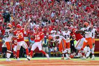 Kansas City quarterback Patrick Mahomes carries the ball into the end zone for a touchdown during the game against the Cleveland Browns at Arrowhead Stadium on Sept. 12, 2021 in Kansas City, Mo.