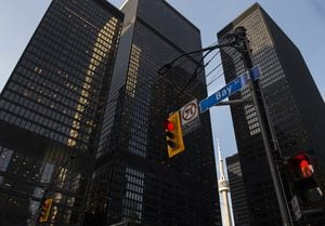 Bay Street in Canada's financial district is shown in Toronto on Wednesday, March 18, 2020.