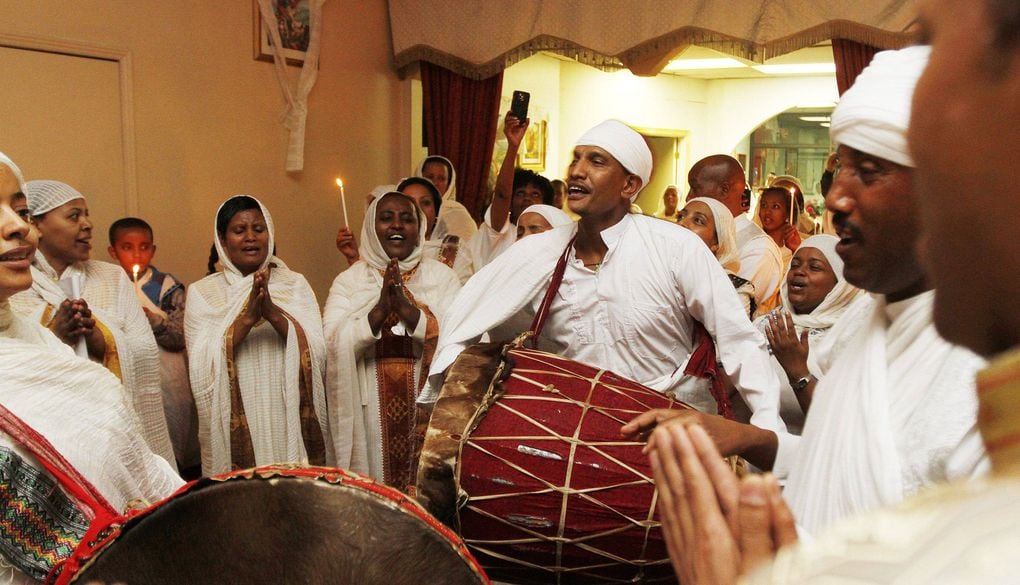 Members of the Ethiopian Community from GTA take part on the celebration of Ethiopian Easter, or Fasika, at the St. Mary's Ethiopian Orthodox church on Tycos Drive, Toronto April 14, 2012, Photo by: