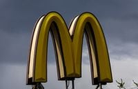 A sign with the logo is on display outside a McDonald's restaurant in Moscow, Russia May 16, 2022. REUTERS/Evgenia Novozhenina