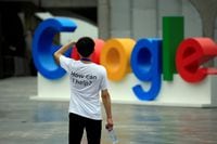 FILE PHOTO: A Google sign is seen during the WAIC (World Artificial Intelligence Conference) in Shanghai, China, September 17, 2018. REUTERS/Aly Song/File Photo