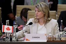 Canada's Foreign Minister Melanie Joly attends the G20 foreign ministers' meeting in New Delhi Thursday, March 2, 2023. (Olivier Douliery/Pool Photo via AP)