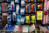 Back to school supplies are on display at a store in Toronto, Thursday, Aug. 18, 2021. As kids head back to school this fall, household budgets will be tested as the cost of school supplies, new clothes and after-school activities pile up. THE CANADIAN PRESS/Cole Burston