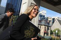 Tamara Lich arrives at the courthouse for trial in Ottawa on Monday, September 18, 2023. The criminal trial of two "Freedom Convoy" organizers is expected to hear the city's perspective on the controversial protest as Ottawa's emergency manager takes the stand. THE CANADIAN PRESS/ Patrick Doyle