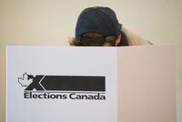 A voter marks a ballot behind a privacy barrier in the riding of Vaudreuil-Soulanges, west of Montreal, on election day, Monday, Oct. 19, 2015. Online advertising is coming close to rivalling television when it comes to how Canada's main political parties got their message out to Canadians last fall. The first election expense reports are now public on the Elections Canada website and show the Conservatives outspent the Liberals in their campaign effort with the financially-troubled NDP well behind.THE CANADIAN PRESS IMAGES/Graham Hughes