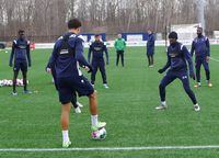 York United FC players train at York Lions Stadium in Toronto on Wednesday, April 6, 2022 ahead of Thursday’s Canadian Premier League season opener against HFX Wanderers FC. THE CANADIAN PRESS/Neil Davidson