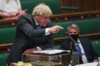 British Prime Minister Boris Johnson speaking in the House of Commons, in London, on April 28, 2021.