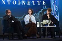 Claude Chelli, from left, Emilia Schuele and Louis Cunningham participate in the PBS "Marie Antoinette" panel during the Winter Television Critics Association Press Tour, on Monday, Jan. 16, 2023, at the Langham Huntington Hotel in Pasadena, Calif. (Photo by Richard Shotwell/Invision/AP)