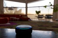 Amazon's DOT Alexa device is shown inside a house in this picture illustration taken October 1, 2021. REUTERS/Mike Blake/Illustration