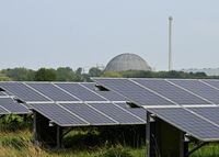 A general view of a solar park in-front of the Unterweser Nuclear Power Plant in Stadland, Germany Aug. 26, 2022.