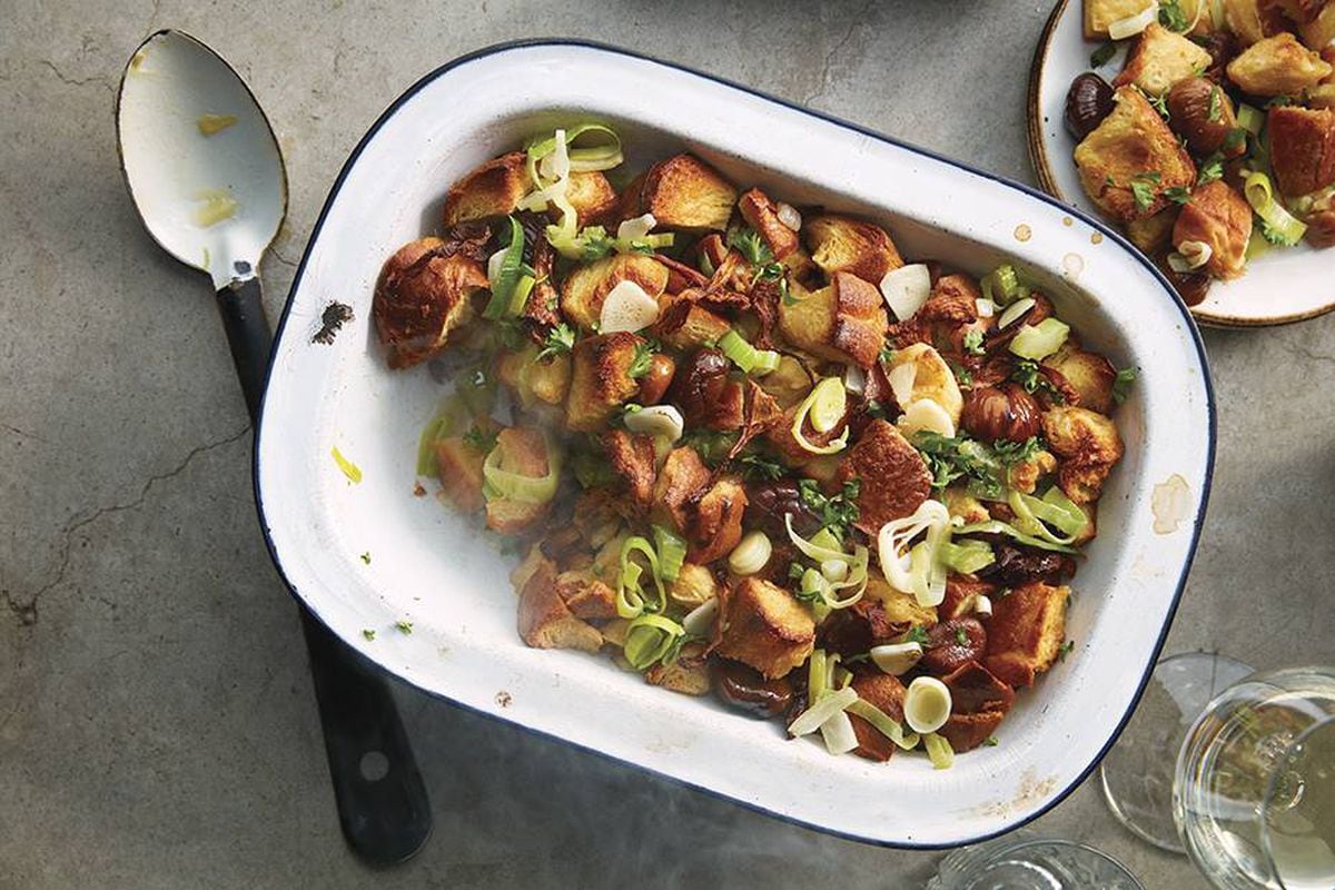 Recipe: Brown butter brioche stuffing with chestnuts, leeks and ...