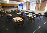 A grade six class room is shown at Hunter's Glen Junior Public School which is part of the Toronto District School Board (TDSB) during the COVID-19 pandemic in Scarborough, Ont., on Monday, September 14, 2020. THE CANADIAN PRESS/Nathan Denette