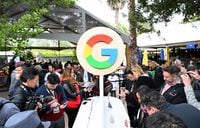 Members of the media view new Google products in a media area during the Google I/O event at Shoreline Amphitheatre in Mountain View, California, on May 10, 2023. (Photo by Josh Edelson / AFP) (Photo by JOSH EDELSON/AFP via Getty Images)