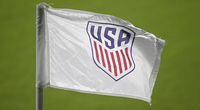The United States Soccer Federation logo is viewed on a corner flag on the pitch during the first half of an international friendly soccer match between the United States and Trinidad and Tobago, Sunday, Jan. 31, 2021, in Orlando, Fla. (AP Photo/Phelan M. Ebenhack)