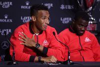 VANCOUVER, BRITISH COLUMBIA - SEPTEMBER 21: Felix Auger-Aliassime of Team World speaks during a media press conference for Team World ahead of the Laver Cup at Rogers Arena on September 21, 2023 in Vancouver, British Columbia.  (Photo by Matthew Stockman/Getty Images for Laver Cup)