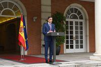 In this handout image made available by La Moncloa on May 29, 2023 Spanish Prime Minister Pedro Sanchez speaks at La Moncloa Palace in Madrid as he called a snap election in July. In a surprise move, Spanish Prime Minister Pedro Sanchez called a snap election on July 23 on May 29, 2023, a day after his Socialists suffered a drubbing in local and regional polls that saw the main opposition Popular Party (PP) chalk up the largest number of local votes. (Photo by Borja Puig de la  Bellacasa / LA MONCLOA / AFP) / RESTRICTED TO EDITORIAL USE - MANDATORY CREDIT "AFP PHOTO /LA MONCLOA/ BORJA PUIG DE LA BELLACASA " - NO MARKETING NO ADVERTISING CAMPAIGNS - DISTRIBUTED AS A SERVICE TO CLIENTS (Photo by BORJA PUIG DE LA  BELLACASA/LA MONCLOA/AFP via Getty Images)