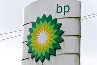FILE PHOTO: A BP logo is pictured at a petrol and diesel filling station, Llanteg, Pembrokeshire, Wales, Britain, September 24, 2021. REUTERS/Rebecca Naden/File Photo