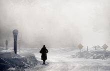 A person walks through a park during frigid temperatures in Montreal, Saturday, February 4, 2023.&nbsp;Environment Canada has issued extreme cold weather alerts impacting six provinces — from Ontario to Newfoundland and Labrador, and communities in Nunavut and the Northwest Territories.&nbsp;THE CANADIAN PRESS/Graham Hughes