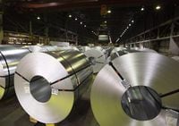 Rolls of coiled coated steel are shown at Stelco in Hamilton, Ont., on June 29, 2018. Stelco Holdings Inc. says its net loss almost doubled to $47 million in the fourth quarter as revenues dropped due to a blast furnace upgrade. THE CANADIAN PRESS/Peter Power