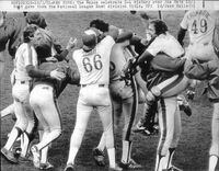 New York.  Montreal Expos Baseball team. The Expos celebrate 5-4 victory over the Mets that gave them the National League East division title.   October 3, 1981.
UPI photo