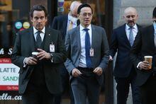Videotron CEO Pierre Karl Peladeau (left) arrives at the Competition Bureau at the Competition Tribunal hearing October 27, 2022 in Ottawa.  Dave Chan/The Globe and Mail