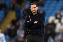 (FILES) In this file photo taken on December 31, 2022 Everton's English manager Frank Lampard watches his players warm up ahead of the English Premier League football match between Manchester City and Everton at the Etihad Stadium in Manchester, north west England. - Relegation-threatened Everton have sacked manager Frank Lampard after less than a year in charge at the Goodison Park club, British media reported on Monday, January 23. (Photo by Oli SCARFF / AFP) / RESTRICTED TO EDITORIAL USE. No use with unauthorized audio, video, data, fixture lists, club/league logos or 'live' services. Online in-match use limited to 120 images. An additional 40 images may be used in extra time. No video emulation. Social media in-match use limited to 120 images. An additional 40 images may be used in extra time. No use in betting publications, games or single club/league/player publications. /  (Photo by OLI SCARFF/AFP via Getty Images)