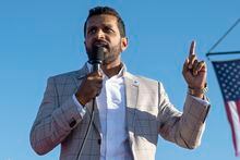 FILE - Kash Patel, former chief of staff for President Donald Trump, speaks at a rally in Minden, Nev., Oct. 8, 2022. Patel who has said he was present as Trump declassified broad categories of materials appeared before a federal grand jury Thursday, Nov. 4, after being given immunity for his testimony, according to a person familiar with the matter. Patel appeared after the Justice Department agreed to grant him immunity from prosecution for his testimony and after a federal judge in Washington entered a sealed order to that effect. (AP Photo/José Luis Villegas, File)